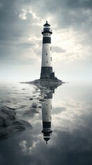 Grey tone wallpaper lighthouse architecture reflection building © Rawpixel.com