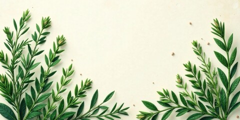 Vibrant Green Sprigs Forming a Natural Frame on a Soft, Textured Background
