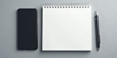 A Blank Spiral Notebook, Smartphone, and Pen Ready for Note-Taking or Planning