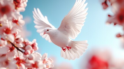 White Dove in Spring Blossoms
