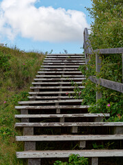 Wooden staircase in the dunes, island sylt , northsea