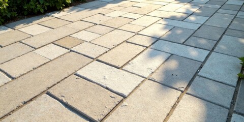 Sun-Dappled Pathway of Rectangular Paving Stones, Gently Sloping Towards a Verdant Border
