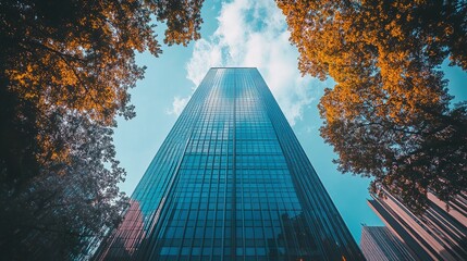 Modern Glass Skyscraper Towering Above City