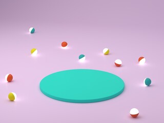 3D render for products displays. Abstract background with curvaceous forms and podium in vibrant colors. Showdisplay, minimal shapes. 
