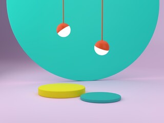 3D render for products displays. Abstract background with curvaceous forms and podium in vibrant colors. Showdisplay, minimal shapes. 