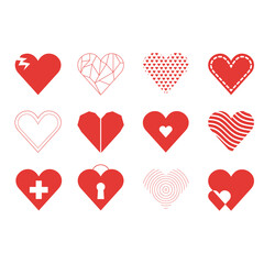 Collection of Red Heart Icons with Minimalist and Abstract Designs