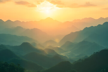 Fototapeta premium Captivating Sunset Over Majestic Mountain Range with Scenic Landscape Views : Generative AI