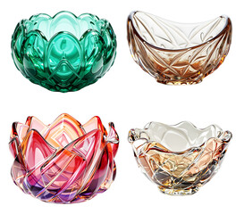 Elegant Decorative Glass Bowl with Amber on a Transparent Background. 