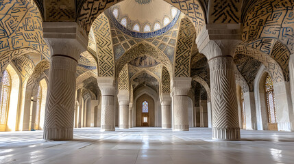 Fototapeta premium Majestic Interior of Mosque with Intricate Geometric Patterns and Grand Columns : Generative AI