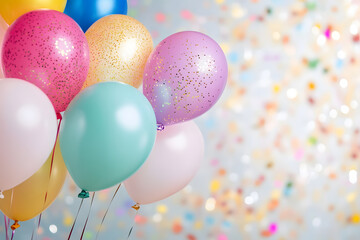 Colorful Balloons with Glitter Against Confetti Background for Celebration : Generative AI