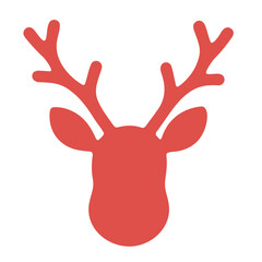 A simple red silhouette of a deer's head with antlers , featuring rounded ears and a smooth outline . The background is plain white 