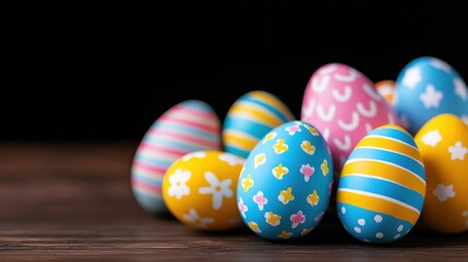 Fototapeta premium Colorful Easter Eggs on Wooden Table
