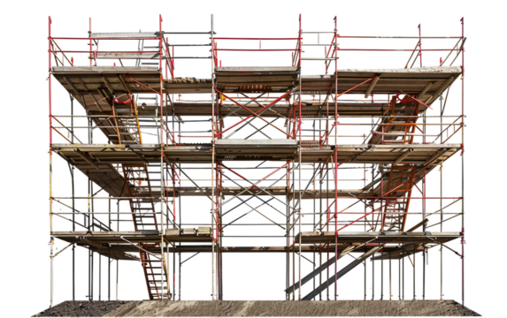 Scaffolding and ladders installed at a construction site for worker access Isolated on Transparent background PNG