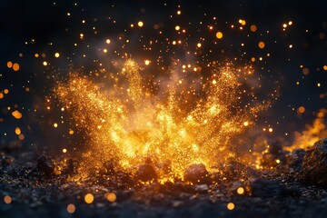 Fototapeta premium Vibrant explosions of golden light symbolizing the exuberance of joy