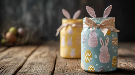 Easter Bunny-Themed Jars with Rustic Decor

