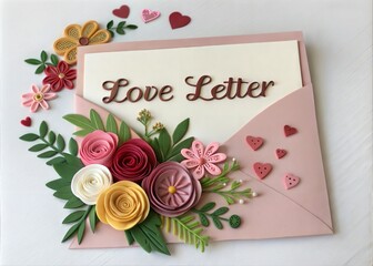 Love Letter with Flowers in 3D Paper Illustration - Romantic Paper Art Design