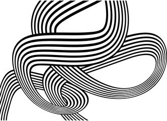Abstract intertwined ribbons of black parallel lines on a white background. Universal swirl pattern. Vector background in retro style. Hair