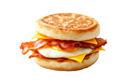 Delicious breakfast sandwich with bacon cheese and egg on a toasted english muffin - Powered by Adobe