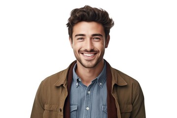 Obraz premium Joyful Young Man in Casual Attire: Portrait of a Happy Adult with Crossed Arms Isolated on White Background