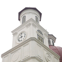 Dome of curch in Kota Lama, Semarang, Indonesia. Vintage historical church, white sky background