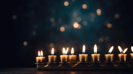 Low Key Menorah: Celebrating Hanukkah with Traditional Jewish Symbol and Culture on Foggy Dark Background