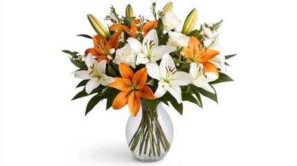Elegant Orange & White Lily Bouquet in Vase