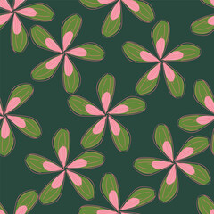 Seamless pattern with flowers and leaves. Vector graphics.