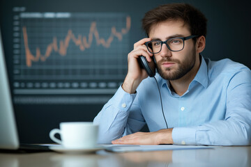 Engaged professional analyzes market trends at a desk during work hours