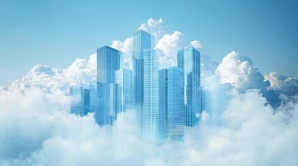 Fototapeta premium an image of skyscrapers in front of clouds, no people, futuristic and optimistic 