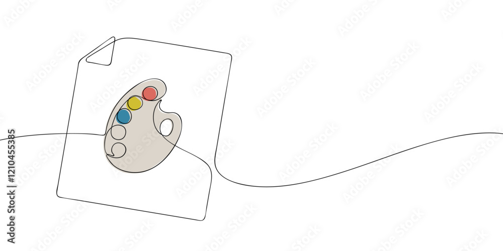 Poster a single line drawing of a graphic file. continuous line graphic file with palette icon in color. on