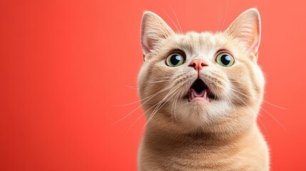 Obraz premium A surprised cat with big eyes, sitting against a vibrant orange background.