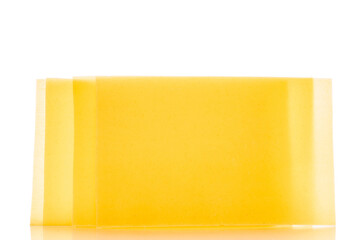 Durum wheat pasta, lasagna, close-up, isolated on a white background.
