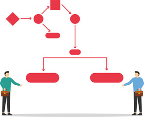 Businesswoman present workflow and procedure in meeting. Modern vector illustration in flat style.

