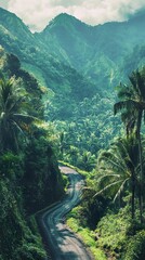 Fototapeta premium Tropical Paradise Road: Winding Path Through Lush Green Mountains