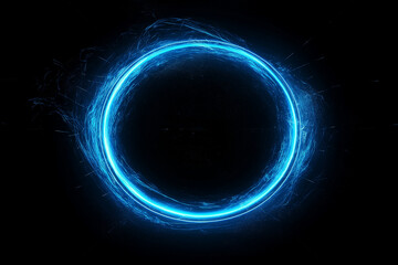 Fototapeta premium Neon blue color geometric circle on dark background