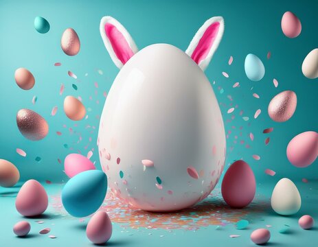Gro&szlig;es Ei mit Hasenohren und Konfetti &ndash; Dynamisches Design f&uuml;r Ostern