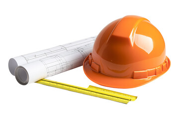construction helmet and blueprints