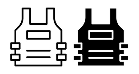 Bulletproof vest Icons vectors. black solid and liner versions
