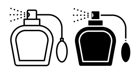Perfume bottle icons set in black filled and stroke line style