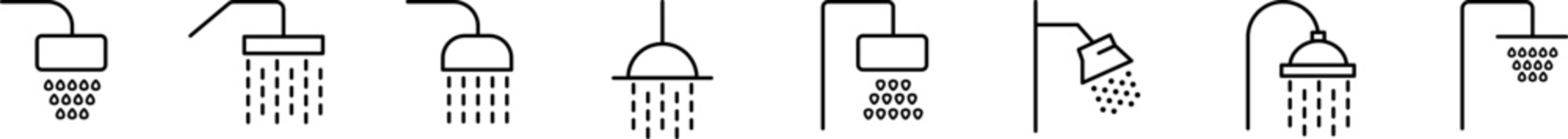 Shower symbols. Shower linear icon collection. Shower cleanliness vector icons.