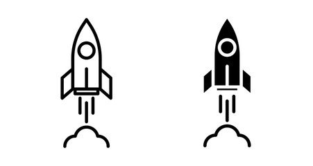 Startup Icons vectors. black solid and liner versions