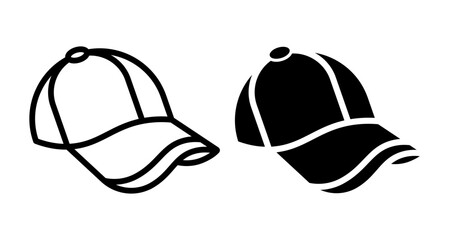 Cap icons set in black filled and stroke line style