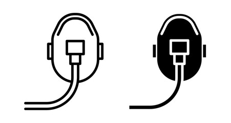 Oxygen mask Icons vectors. black solid and liner versions