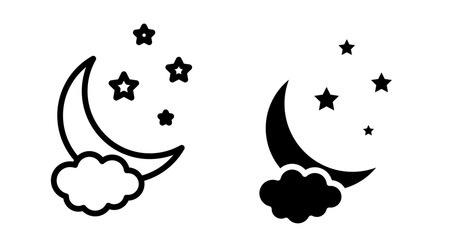 Night icons set in black filled and stroke line style