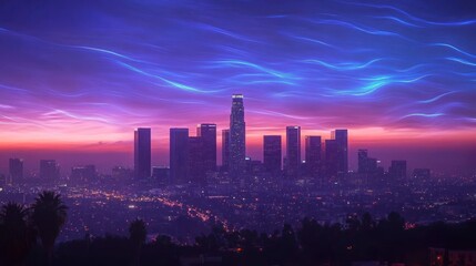 Fototapeta premium LA Skyline Twilight Abstract Sunset Cityscape