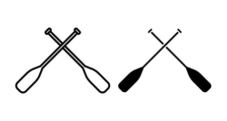 Kayak paddle Icons vectors. black solid and liner versions