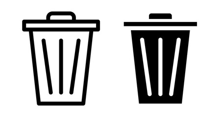 Trash bin Icons vectors. black solid and liner versions