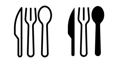 Spoon forks and knife Icons vectors. black solid and liner versions