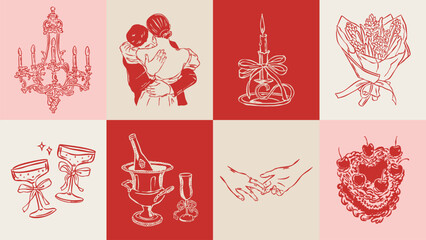 Love and wedding sketch style illustration set.  © DesignThatMatters