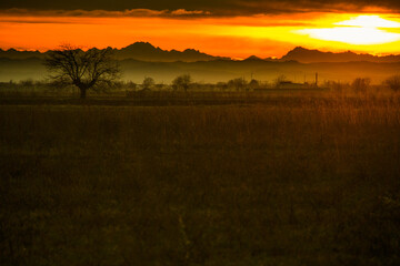 Tramonto invernale in campagna a Mandrogne - Alessandria - Piemonte - Italia